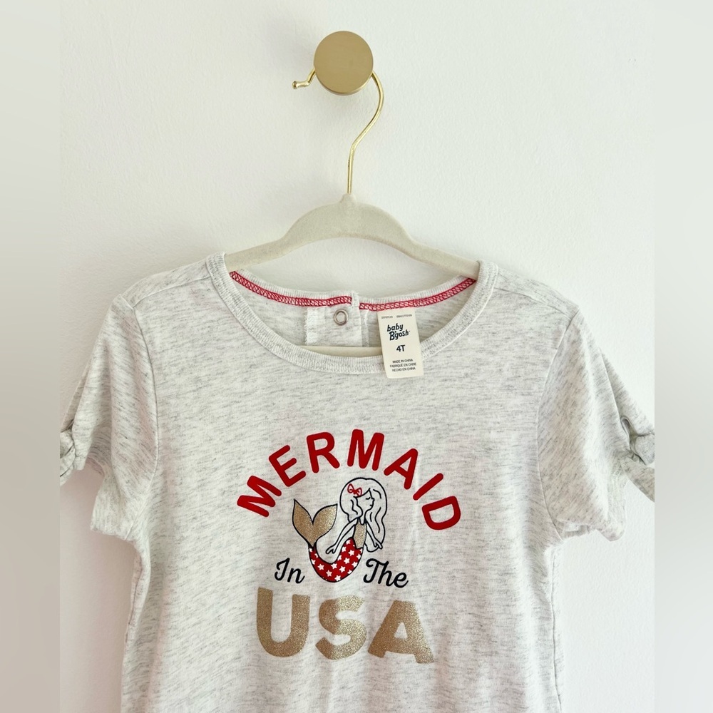 Baby B'gosh Light Gray “Mermaid In The USA” Kids Shirt Girls 4T - Picture 2 of 4
